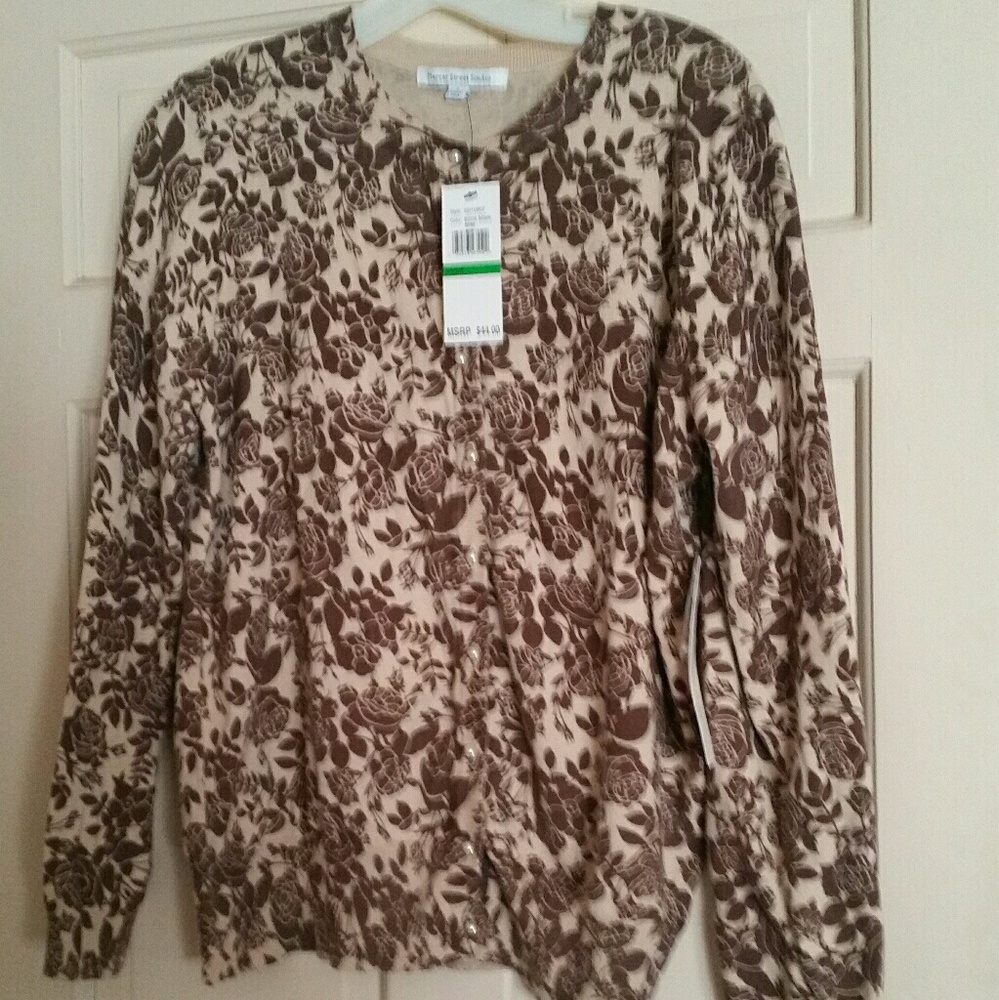 Mercer Street Sudio Brown Floral Cardigan NWT Sz L